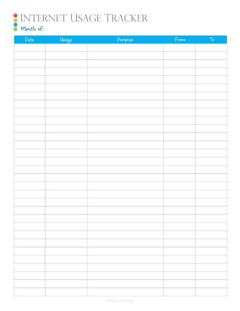 Internet Usage Tracker PDF Planner Internet Usage Log or - Etsy