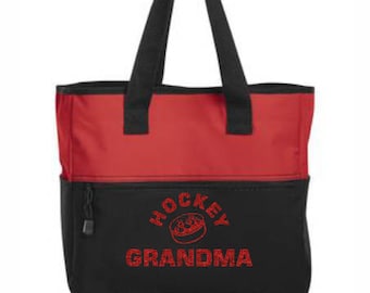Glitter Hockey Grandma Tote Bag, Nana Nonna Women Valentine's Mother's Day Birthday Christmas Customized Gift Ideas Red Pink Green Blue Gold