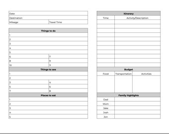 Day Trip Planner; Day Excursion; Itinerary; Family Outing Planner; Family Outing Template; Day Trip Template; PDF INSTANT DOWNLOAD