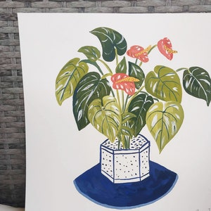 Original Gouache Illustration of Oilcloth Flower Plant, Original Gouache Painting, Wall Art, Home Decor image 2