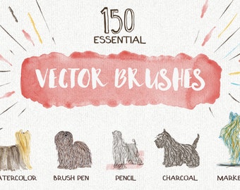 Essential Vector Brushes Collection - Painting Kit for Adobe Illustrator - Vector Watercolor Brushes - Watercolor Canvas Digital Download