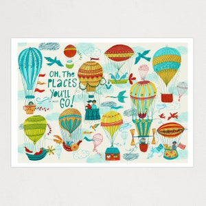 DIGITAL The Places You'll Go Quote From Dr. Seuss Art Print, Kids Room Art Decor, Gouache Illustration Home Decor, Airbaloon Kids Room Art image 7