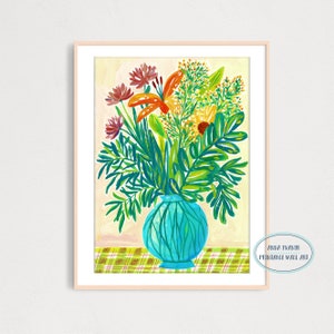 Yellow Bouquet, Art Print, Gouache Floral Illustration, Printable Digital Download Art Print, Botanical Poster, Wedding Bouquet, Wall Decor