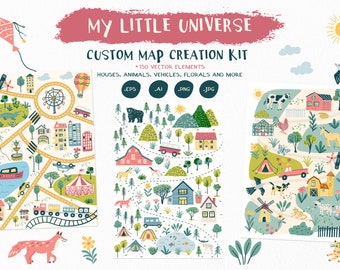 My Little Universe - Map Creation Kit Clip Art - Printable Art - Wall Art - City Map Creator - Kids Art