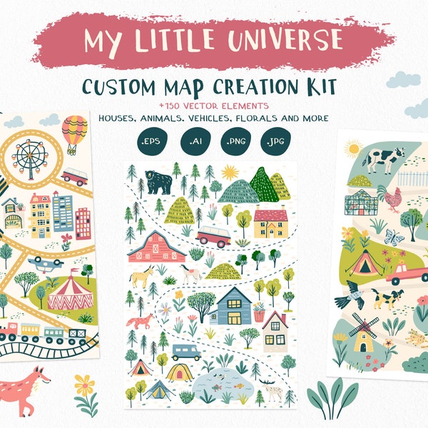 My Little Universe - Map Creation Kit Clip Art - Printable Art - Wall Art - City Map Creator - Kids Art