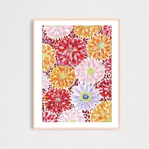 Pink Chrysanthemums Flowers  Art Print, Printable Instant Download, Botanical Poster, Nature Bloom Art Print, Housewarming Gift