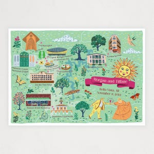 Invito illustrato con mappa personalizzata per matrimonio DIGITALE, Save the Date, Poster di viaggio, Arte personalizzata per la posizione aziendale, Mappa del luogo