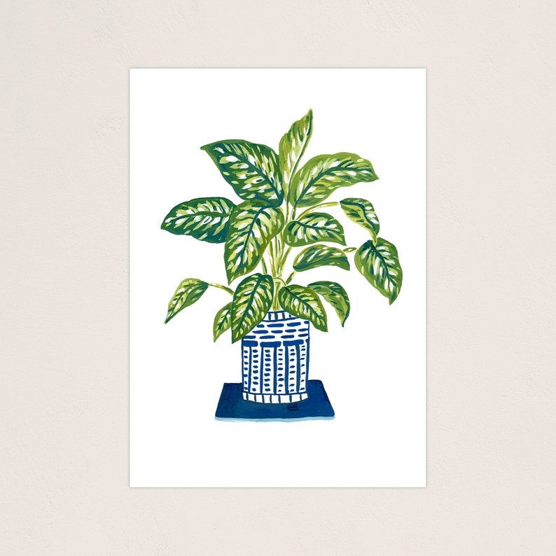DIGITAL Green Plant Art Print, Printable Digital Download Art Print, Gouache Illustration, Housewarming Gift, Botanical Plant Drawing image 3