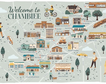 Mapa ilustrado personalizado para empresas (25-30 ubicaciones) - Arte de ubicación empresarial personalizado, mapa empresarial personalizado ilustrado a mano