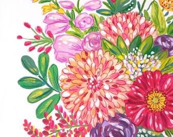 DIGITALE benutzerdefinierte Gouache-Malerei, Brautstrauß-Zeichnung, personalisierte Hochzeitsblumen, digitale botanische Blumenkunst, Valentinsgeschenk