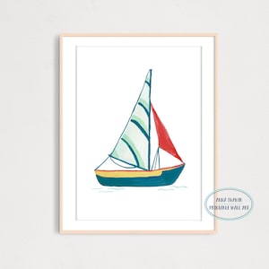 Sailboat Kids Art Print, Printable Wall Decor, Naurical Art Print, Playroom Wall Decor, Nursery Sea Themed Art Print