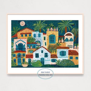 Stadt Stadt bei Nacht Kunstdruck, druckbarer digitaler Download Kunstdruck, Reisekunst, Kinderzimmer Kunst, Houswarming Art, Kinderzimmer Wandkunst