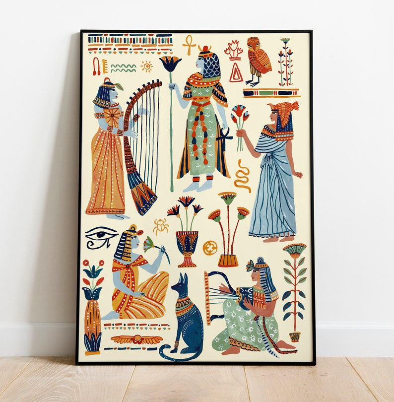 DIGITAL Ancient Egypt Queens Art Print, Printable Digital Download Art Print, Historical Poster, Gouache Illustration, Wall Decor image 6