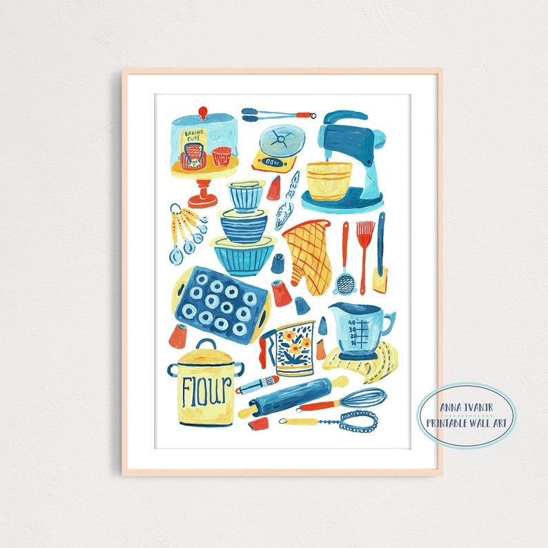 DIGITAL Baking Essentials Items Art Print, Printable Digital Download, Gouache Illustration, Kitchen Poster Decor image 4