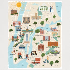 Mappa illustrata personalizzata di qualsiasi città o località / Stampa mappa personalizzata disegnata a mano / Regalo poster di viaggio / Anniversario di matrimonio