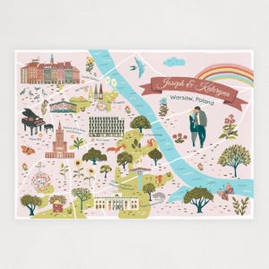 DIGITALE aangepaste geïllustreerde kaart voor elke stad of locatie - perfect cadeau en aandenken - reisposter - kunst aan de muur stadskaart - aangepaste kaart cadeau