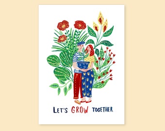 Grow Together, Art Print, Illustration,Wall Decor, Gift for her
