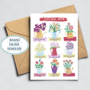 Pintura floral do cartão de felicitações para impressão do dia das mães, cartão de felicitações com flores do arco-íris 4x6 e 5x7