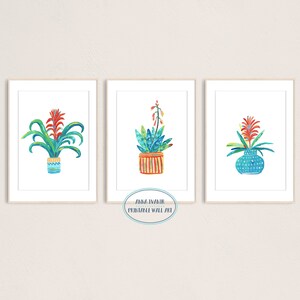 Set of 3 Rainbow Succulents Art Prints, Pintable Digital Download, Nursery Room Wall Art, Gouache Illustration, Wall Decor