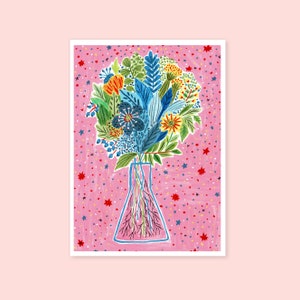 Boeket bloemen in een vaas Art Print, Gouache Illustration Art Print, Floral Art Print