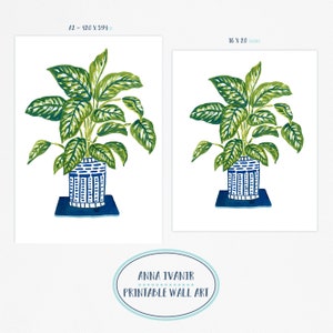 DIGITAL Green Plant Art Print, Printable Digital Download Art Print, Gouache Illustration, Housewarming Gift, Botanical Plant Drawing image 4