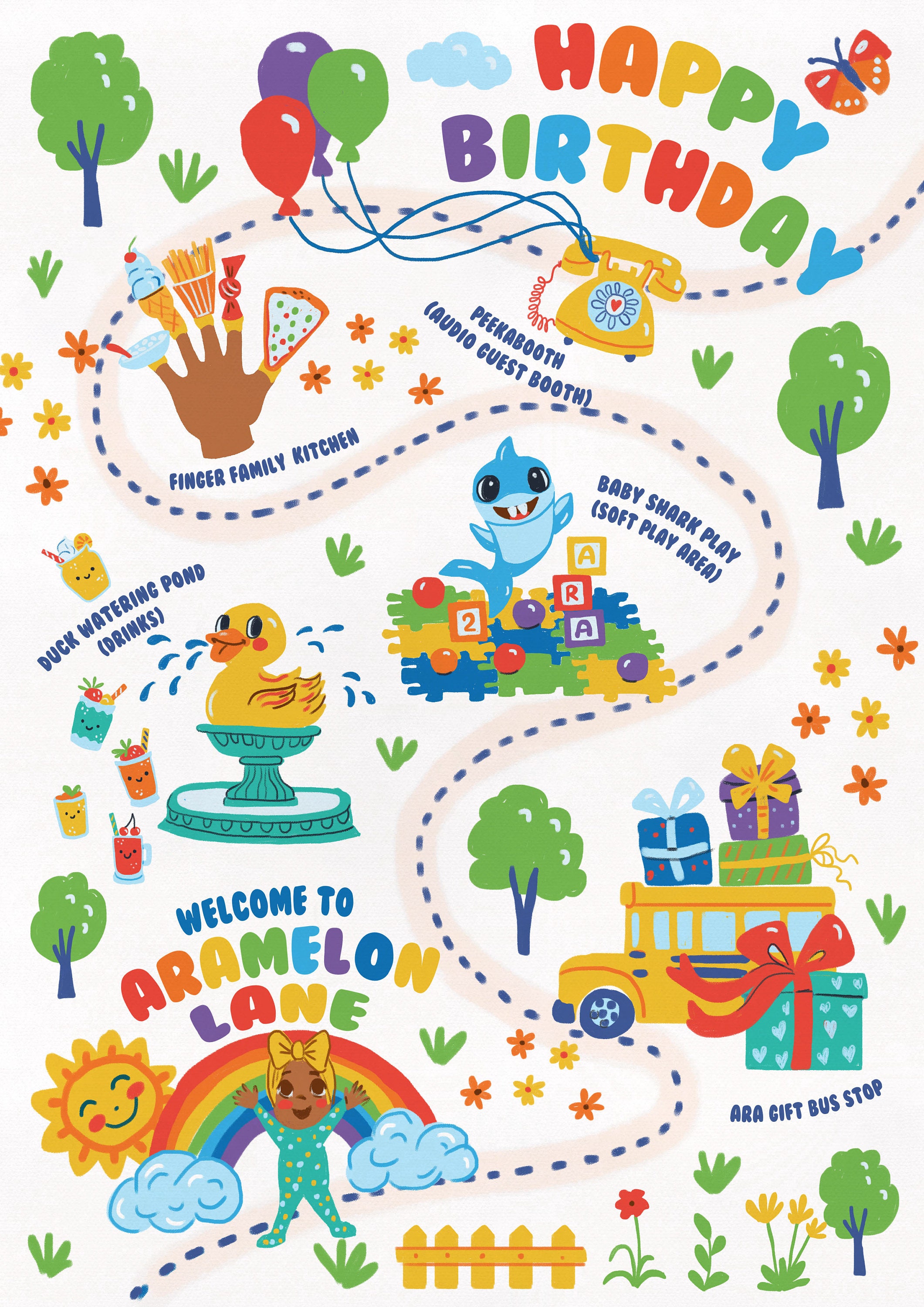 Map Party Invite Illustrated Custom Event Map - Map for Events - Birthday Party ...
