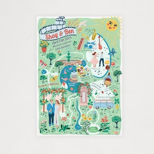 Invitación ilustrada del mapa de boda personalizado DIGITAL, guardar la fecha, mapa de bienvenida, itinerario, archivo imprimible, cualquier ubicación, cartel de viaje