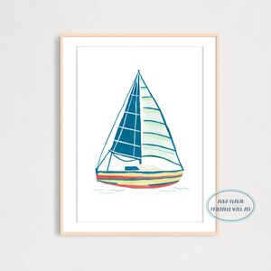 Sailboat Kids Art Print, Printable Wall Decor, Naurical Art Print, Playroom Wall Decor, Nursery Sea Themed Art Print