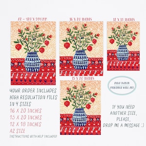 DIGITAL Pomegranate Vase Art Print, Gouache Illustration, Printable Digital Download Art Print, Flowers art Print, Wall Art Poster image 6
