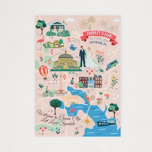Invitación ilustrada del mapa de boda personalizado DIGITAL, guardar la fecha, mapa de bienvenida, itinerario, archivo imprimible, cualquier ubicación, cartel de viaje