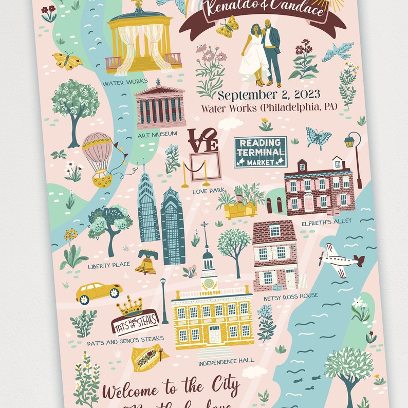 DIGITAL Custom Wedding Map Illustrated Invitation, Save the Date ...