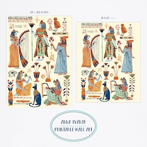 DIGITAL Ancient Egypt Queens Art Print, Printable Digital Download Art Print, Historical Poster, Gouache Illustration, Wall Decor image 4