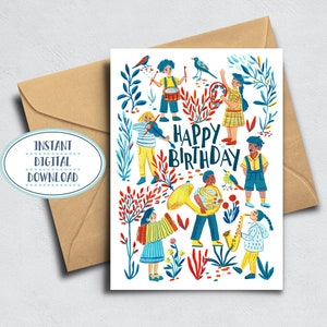 Happy Birthday Druckbare Grußkarte, Kinder singende Geburtstagskarte 5"x7" und 4"x6"