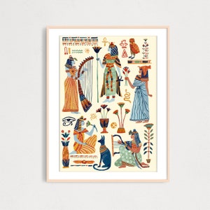 ART PRINT Majestic Egypt Queens Art Print, Gouache Illustration Art Print, Historical Poster, Ancient Egypt Wall Decor