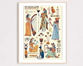 ART PRINT Majestic Egypt Queens Art Print, Gouache Illustration Art Print, Historical Poster, Ancient Egypt Wall Decor