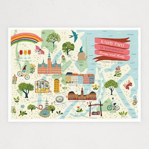 DIGITALE Illustrierte Landkarte für jede Stadt oder jeden Ort - Perfektes Geschenk und Andenken - Reiseposter - Stadtplan Wandkunst - Individuelles Geschenk