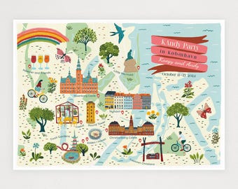 DIGITALE aangepaste geïllustreerde kaart voor elke stad of locatie - perfect cadeau en aandenken - reisposter - kunst aan de muur stadskaart - aangepaste kaart cadeau