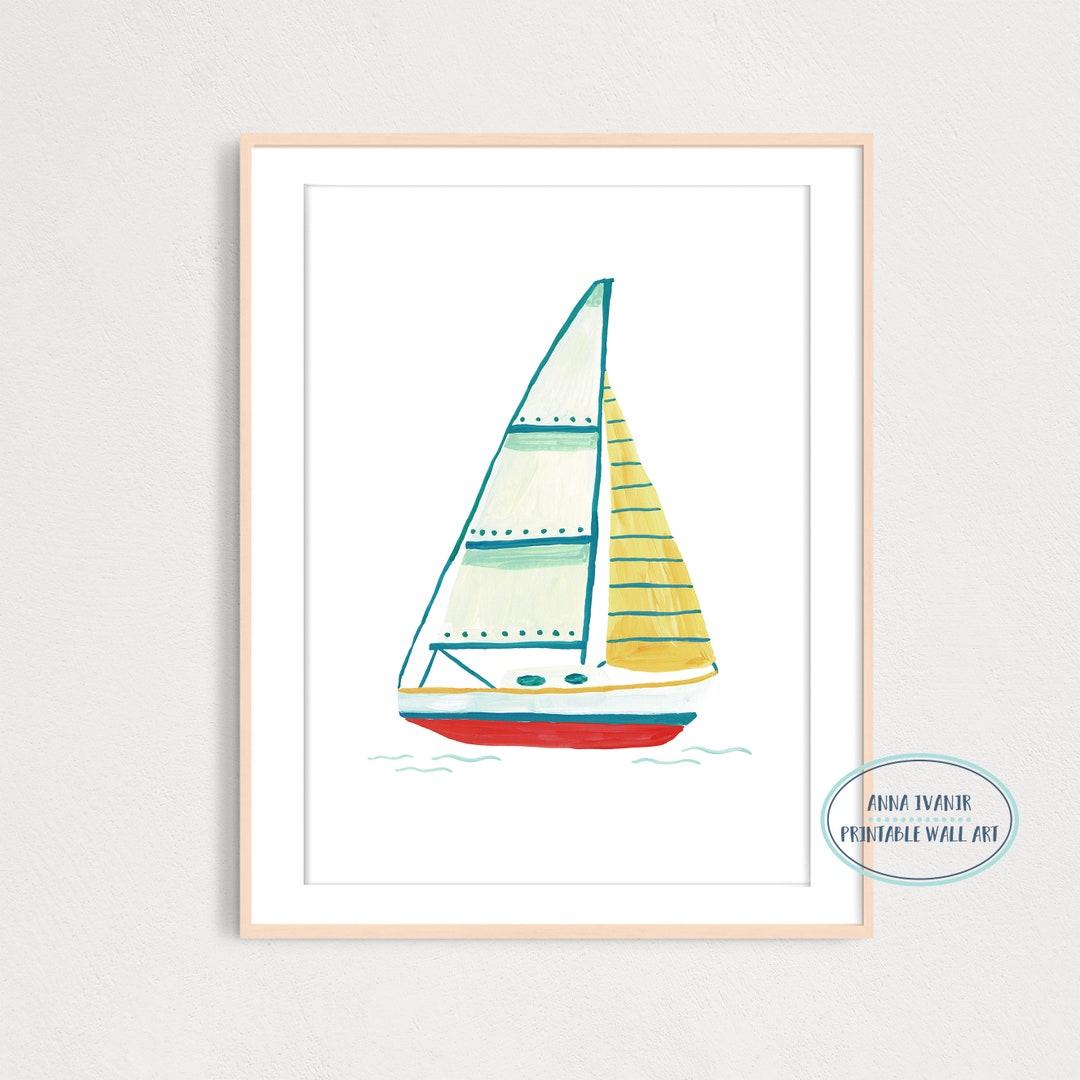 Sailboat Kids Art Print, Printable Wall Decor, Naurical Art Print ...