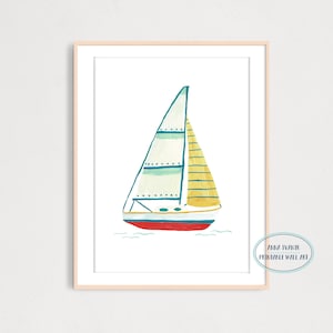 Sailboat Kids Art Print, Printable Wall Decor, Naurical Art Print, Playroom Wall Decor, Nursery Sea Themed Art Print