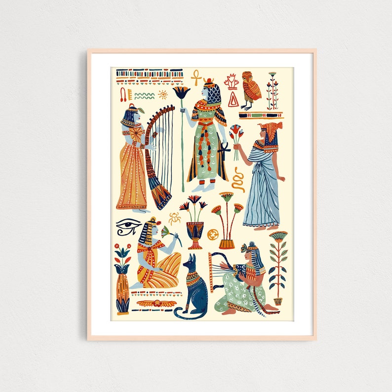 DIGITAL Ancient Egypt Queens Art Print, Printable Digital Download Art Print, Historical Poster, Gouache Illustration, Wall Decor image 1