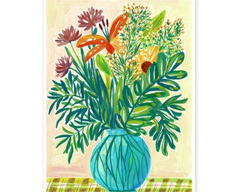 Yellow Bouquet, Art Print, Gouache Floral Illustration