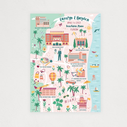 DIGITAL Custom Wedding Map  Illustrated Invitation, Save the Date, Welcome Map, Itinerary, Printable File, Any Location, Travel Poster