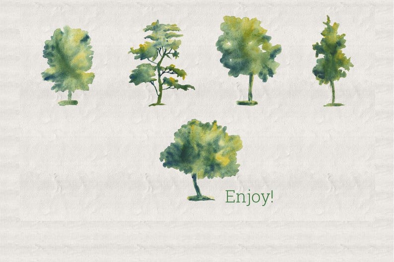 Watercolor Tree Clipart Set – 44 Hand Painted Green Trees PNG ...