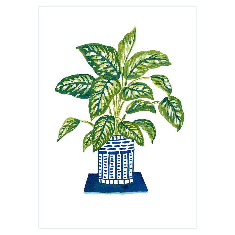 DIGITAL Green Plant Art Print, Printable Digital Download Art Print, Gouache Illustration, Housewarming Gift, Botanical Plant Drawing image 2
