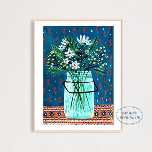 Blumenstrauß aus weißen Gänsen in Mason Jar Art Print, Druckbares Poster zum Ausdrucken, Digitaler Download Kunstdruck, Gouache Illustration