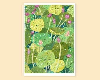 Water Lillies Art Print, Gouache Art Print, Nature Art Print, Floral Art Print