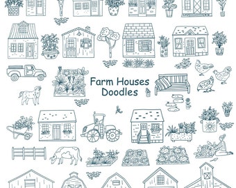 Hand Drawn Doodle Farm Life Set - Doodle Farm  Icons Clipart - Hand drawn Line Art - Coloring Hand Drawn Collection - Digital Download