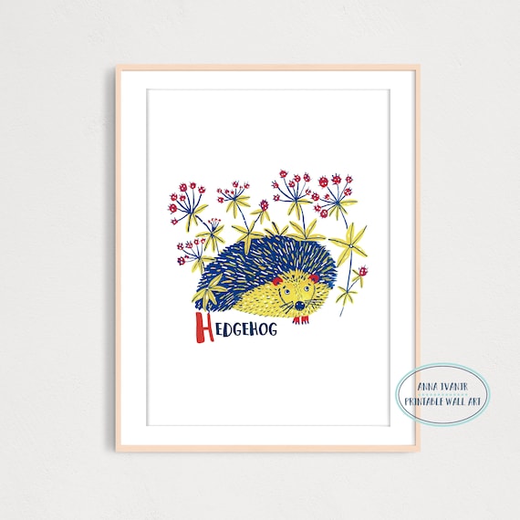 H is for Hedgehog Animal Alphabet Art Print Kids Wall Decor - Etsy Ireland