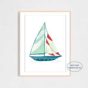 Sailboat Kids Art Print, Printable Wall Decor, Naurical Art Print, Playroom Wall Decor, Nursery Sea Themed Art Print