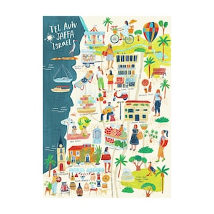 ART PRINT Carte de la ville de Tel Aviv Jaffa Art Print, Gouache Illustration Travel Art Print, Tel Aviv Map Print, Israel Map, Travel Poster